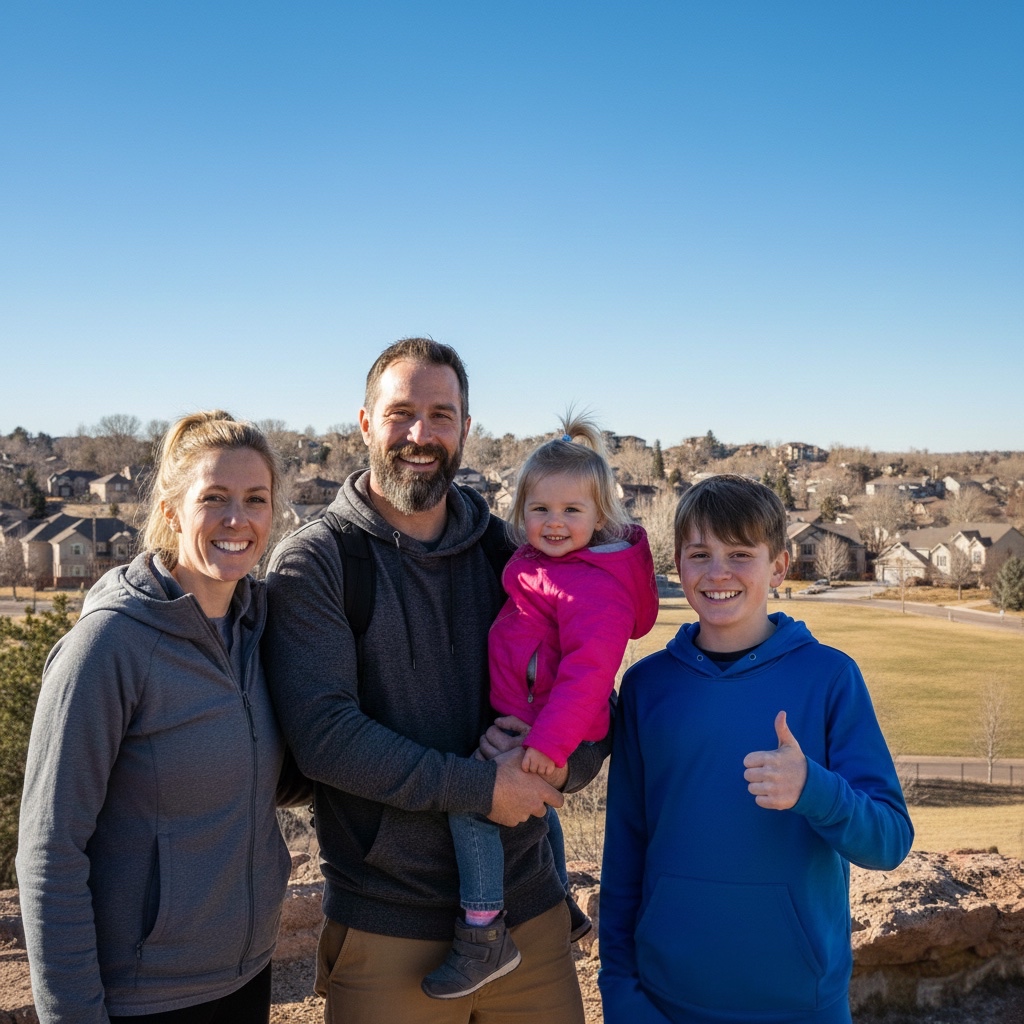 Family standing together in a residential neighborhood, representing comprehensive estate planning in Castle Rock