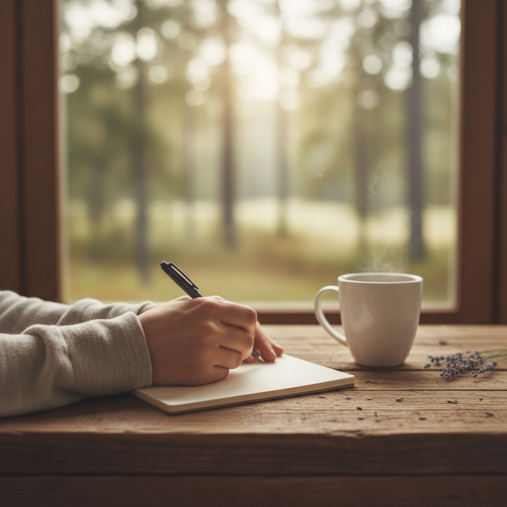 Hands writing in a notebook beside a cup of tea while considering choosing an estate planning attorney in Colorado Springs