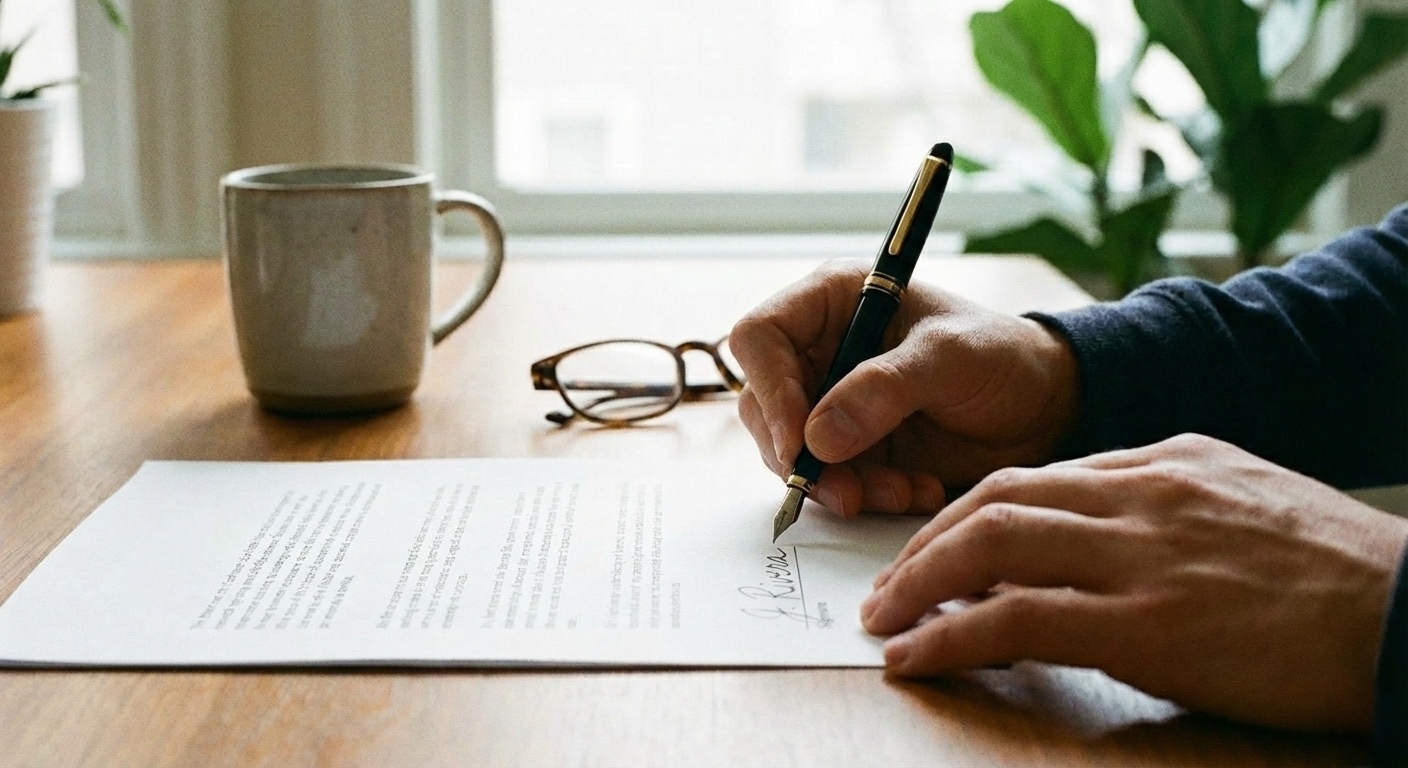 Close up of hands signing a legal document, implying creating a legally valid will in Castle Rock