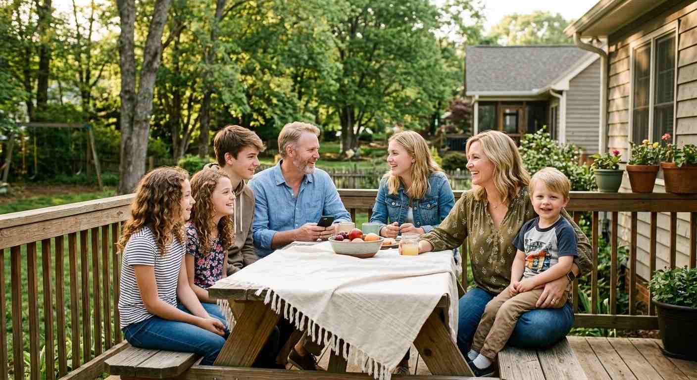 Blended Family Sharing a Meal Outside in Castle Rock, CO