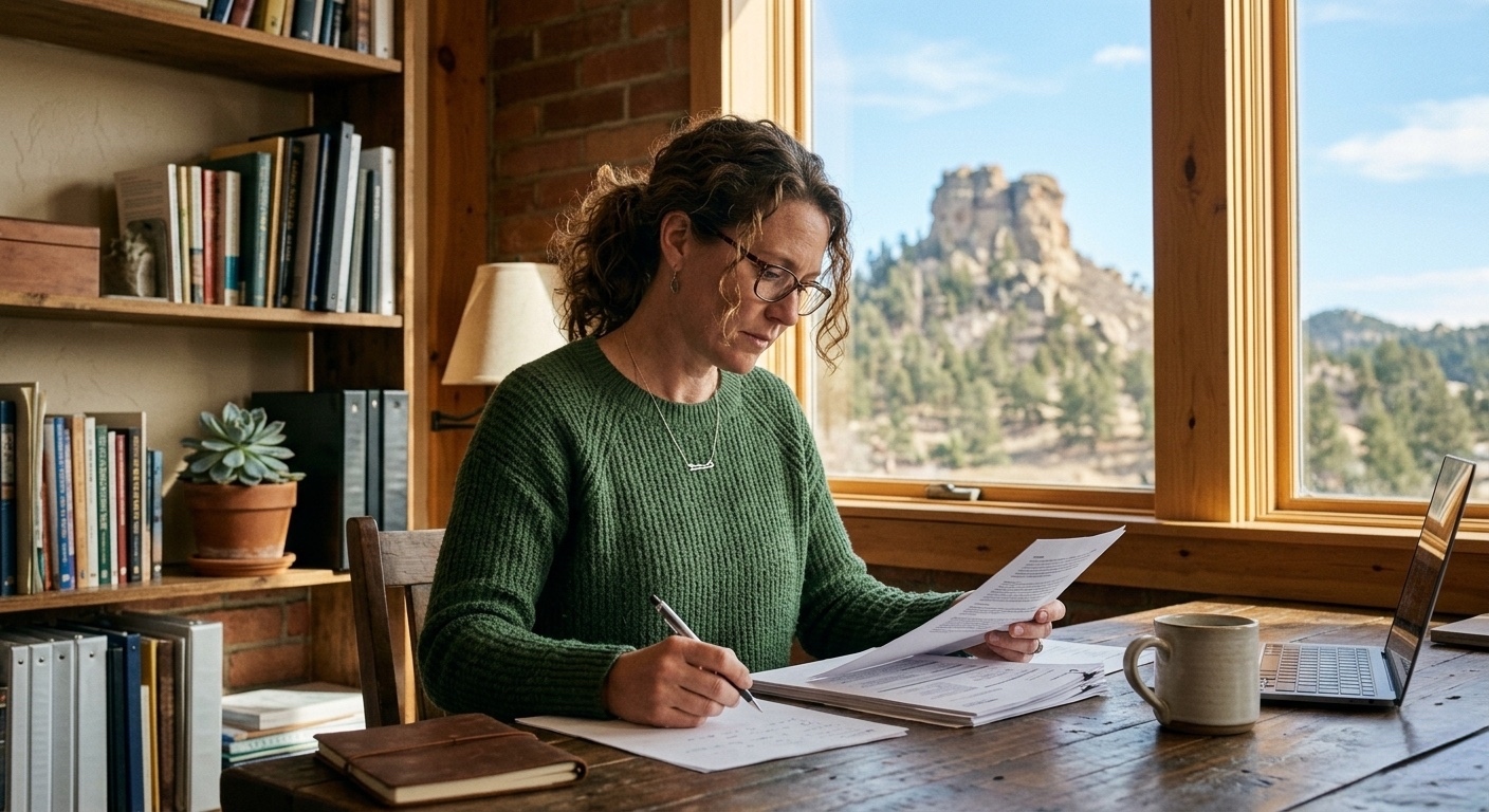 Small business owner reviewing estate planning documents in Castle Rock Colorado