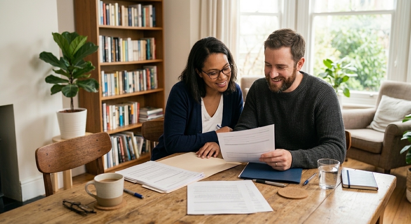 Family reviewing estate planning documents at home in Colorado Springs