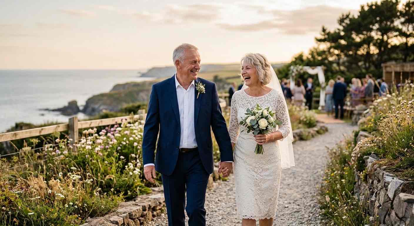 Older couple walking down the aisle after remarriage, symbolizing the importance of updating an estate plan