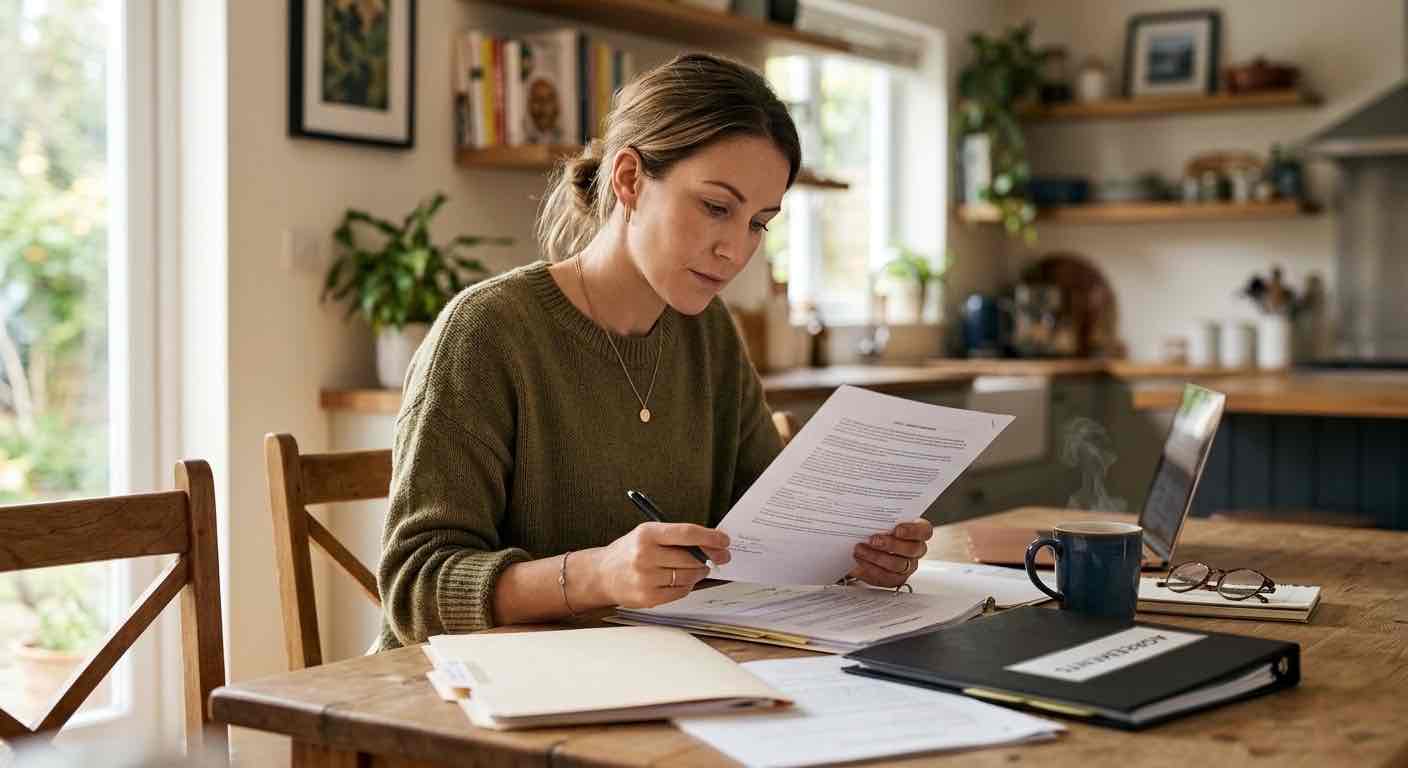Woman reviewing estate planning paperwork related to a will review in Castle Rock