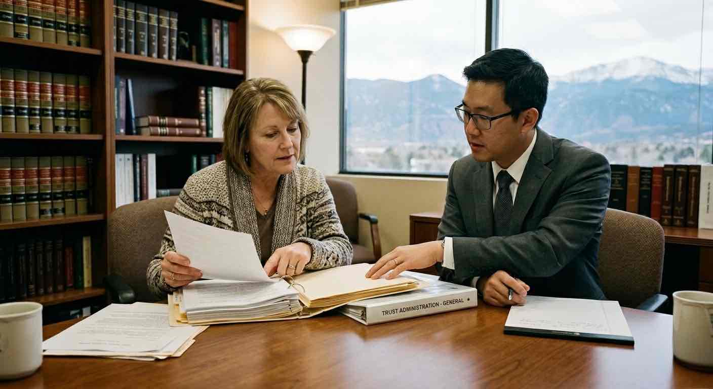 Trustee reviewing trust documents during trust administration with trust attorney Colorado Springs guidance