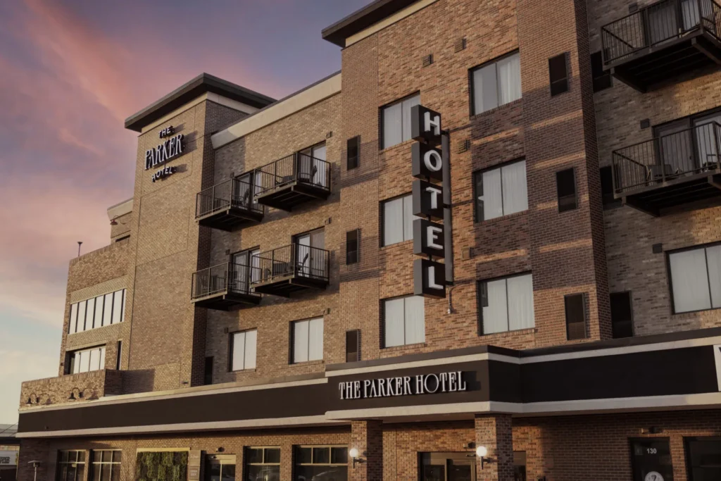 An exterior image of The Parker Hotel in Parker, Colorado