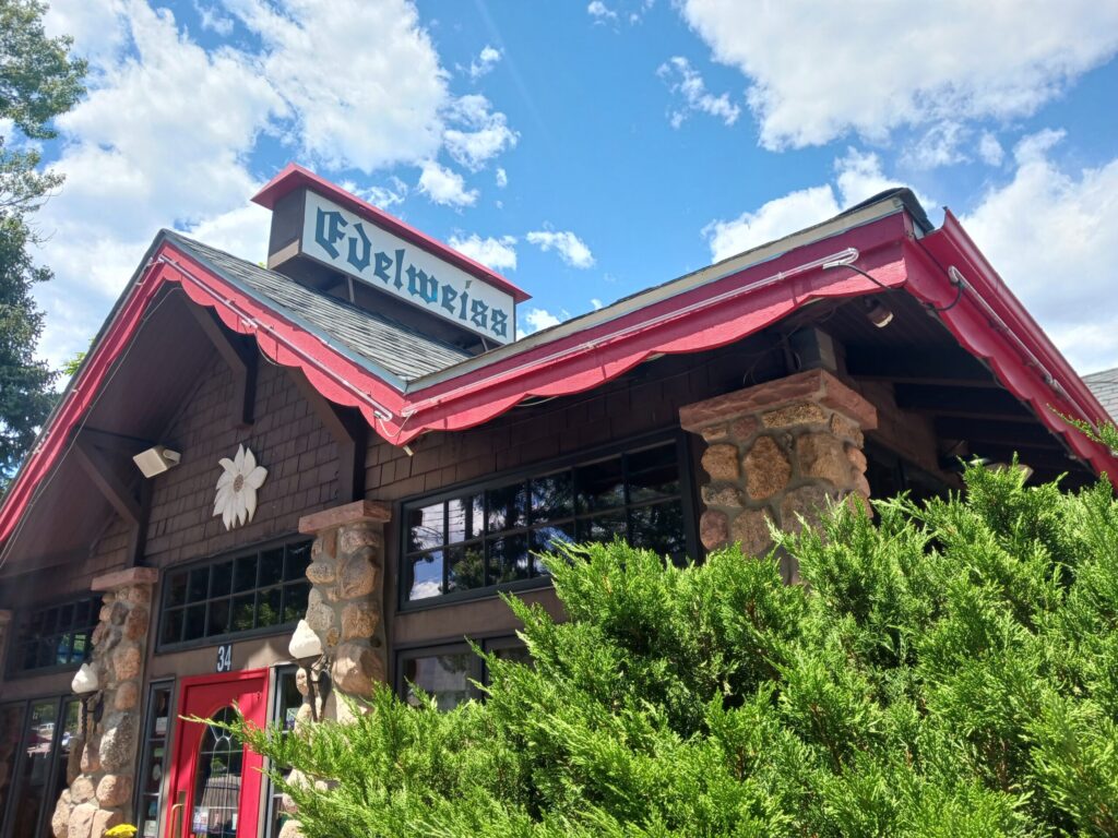 An exterior image of the Edelweiss German Restaurant in Colorado Springs
